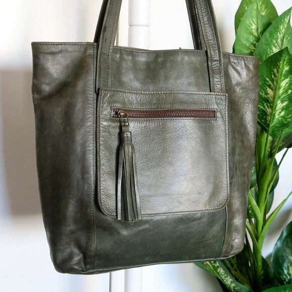 Lisa Leonard We Have Love Tote Bag in Hunter Green with Tassel - Picture 2 of 9
